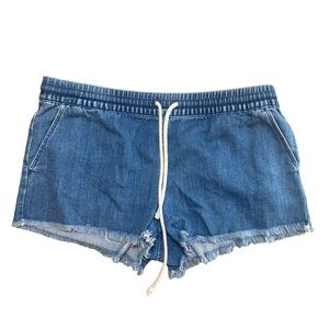 Aerie Dark Wash Fringe Shorts with Drawstrings
